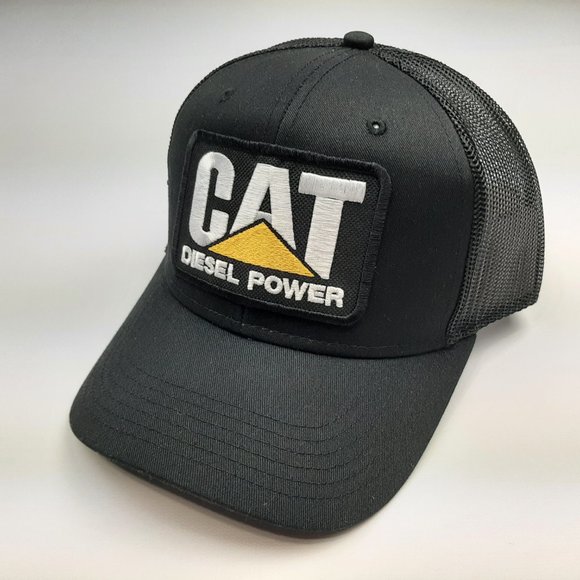 Cat Diesel Hat Embroidered Patch Black Mesh Snapback Low Profile Cap - Picture 2 of 4